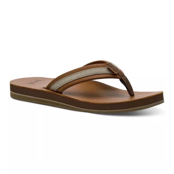 NWT Sanuk Hullsome Men’s Leather Flip Flops Size 13 - Picture 1 of 6